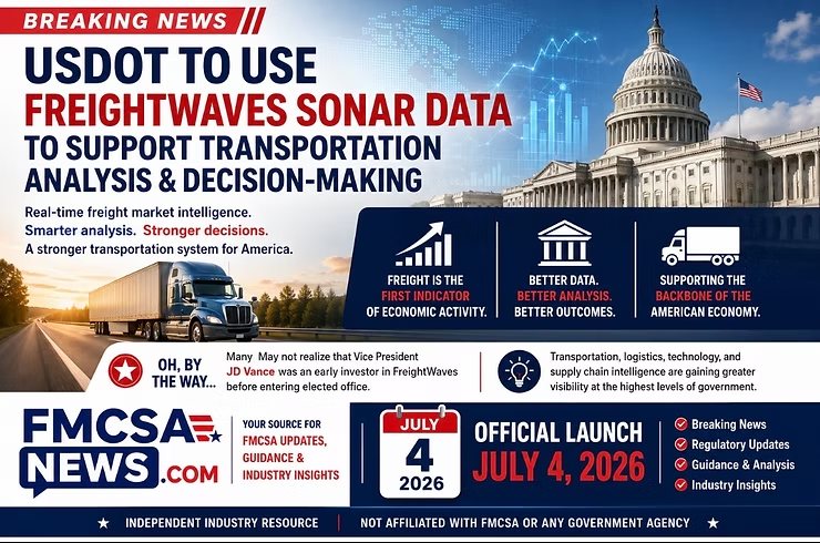 USDOT To Utilize FreightWaves SONAR Freight Market Intelligence Data to Support Transportation Analysis and Decision-Making.